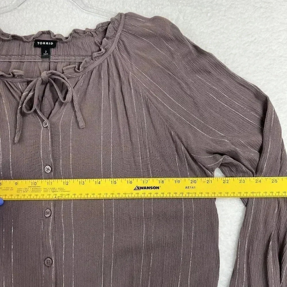 Torrid 2 Crinkle Gauze Lurex Peasant Blouse Top Shirt Purple Hippy Minimalistic - Picture 6 of 10